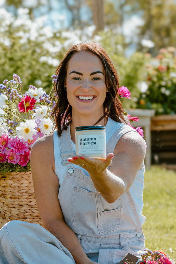 Autumn Harvest 16 oz soy candle, hand-poured at Franklin & Co. Flower Farm