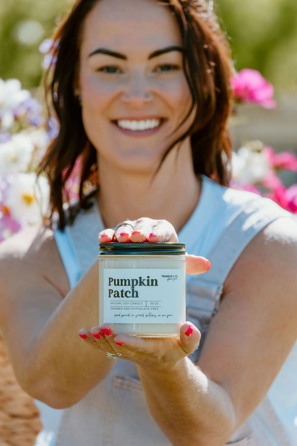 Pumpkin Patch 16 oz soy candle, hand-poured at Franklin & Co. Flower Farm