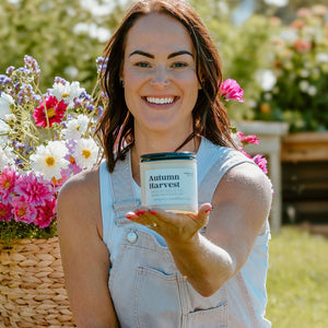 Autumn Harvest 16 oz soy candle, hand-poured at Franklin & Co. Flower Farm