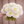 Bouquet of white Bride to Be dahlia flowers held against a neutral background